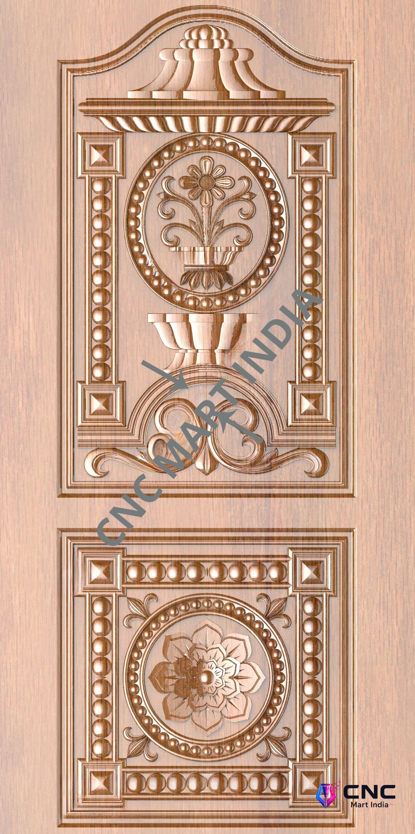 Arch - ARCH-27 Floral Elegance Traditional Wooden Door 3D Model